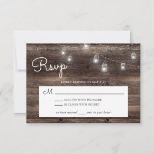 Rustic Mason Jar Barn Wood RSVP Kaartje