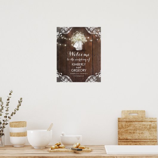 Rustic Mason Jar Barn Wood Weddenschap Welkomsttek Poster (Keuken)