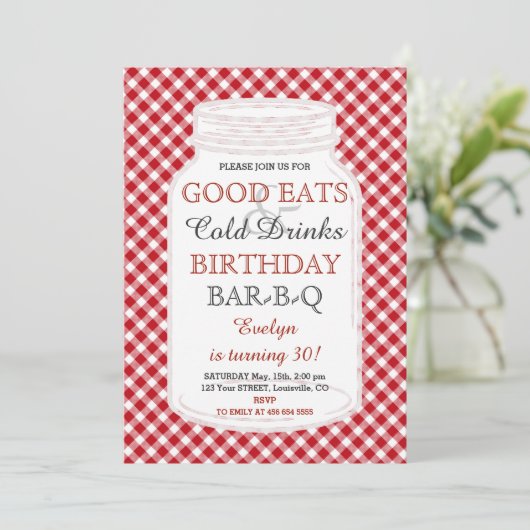 Rustic Mason Jar Birthday BBQ Uitnodiging (Staand voorkant)