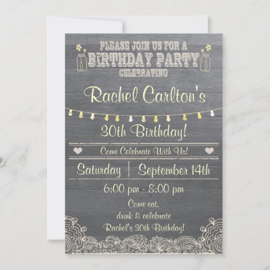 Rustic Mason Jar Birthday Party Invitation Kaart (Voorkant)