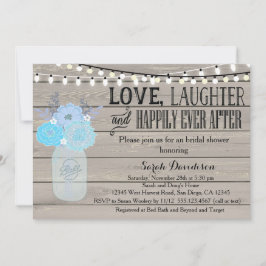 Rustic Mason Jar Blue Bridal Shower Kaart