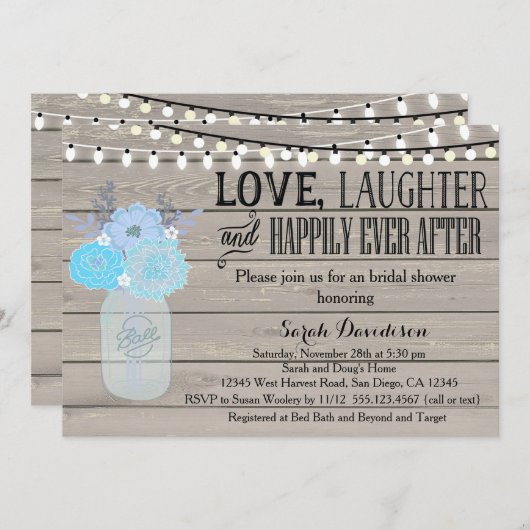 Rustic Mason Jar Blue Bridal Shower Kaart (Voorkant / Achterkant)