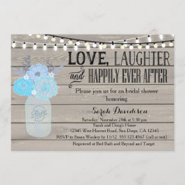 Rustic Mason Jar Blue Bridal Shower Kaart