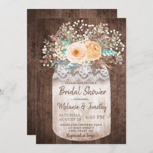 Rustic Mason Jar Boho Bridal Shower Invitations Kaart