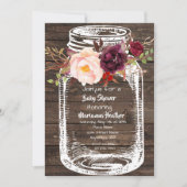Rustic Mason Jar Boho Floral Marsala Baby shower I Kaart (Voorkant)