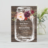 Rustic Mason Jar Boho Floral Marsala Baby shower I Kaart (Staand voorkant)