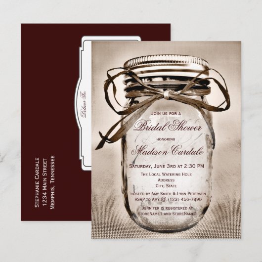 Rustic Mason Jar Bridal Shower BRIEFKAART (Voorkant / Achterkant)