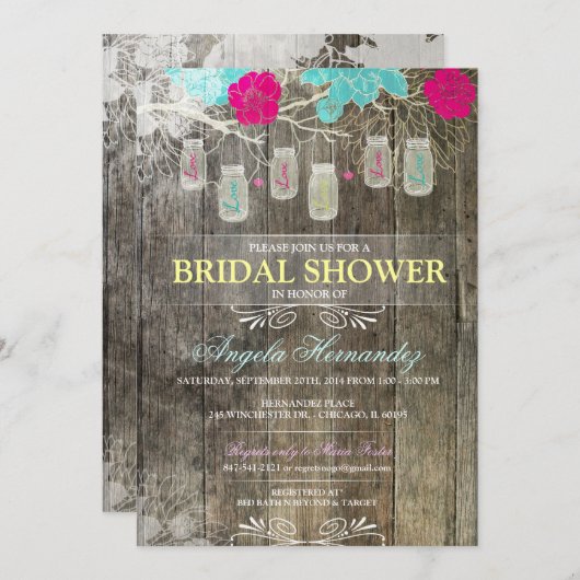 Rustic Mason Jar Bridal Shower Kaart (Voorkant / Achterkant)