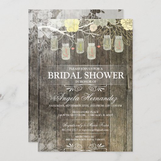 Rustic Mason Jar Bridal Shower Kaart (Voorkant / Achterkant)