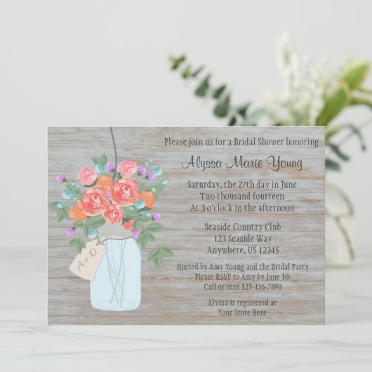 Rustic Mason Jar Bridal Shower Kaart (Staand voorkant)
