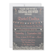 Rustic Mason Jar Bruids Douche Uitnodiging Koraal