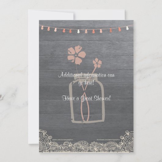 Rustic Mason Jar Bruids Douche Uitnodiging Koraal (Achterkant)