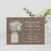 Rustic Mason Jar Bruids Douche Uitnodiging op Hout (Staand voorkant)