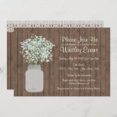 Rustic Mason Jar Bruids Douche Uitnodiging op Hout (Voorkant / Achterkant)