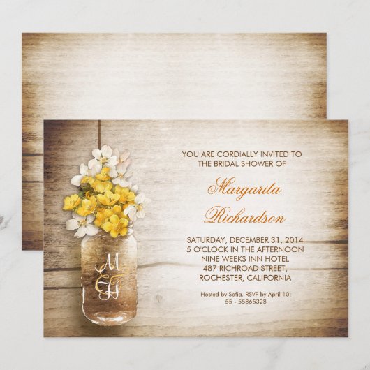 Rustic Mason Jar Bruids Douche Uitnodigingen (Voorkant / Achterkant)