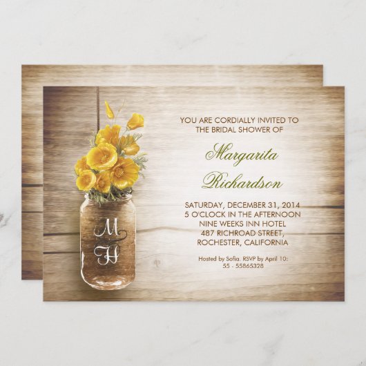 Rustic Mason Jar Bruids Douche Uitnodigingen (Voorkant / Achterkant)