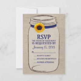 Rustic Mason Jar & Burlap and Sunflower RSVP-kaart RSVP Kaartje