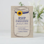 Rustic Mason Jar & Burlap and Sunflower RSVP-kaart RSVP Kaartje (Staand voorkant)