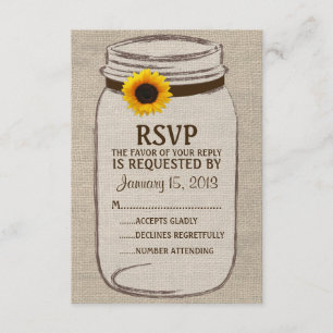 Rustic Mason Jar & Burlap and Sunflower RSVP-kaart RSVP Kaartje