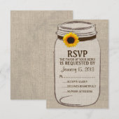 Rustic Mason Jar & Burlap and Sunflower RSVP-kaart RSVP Kaartje (Voorkant / Achterkant)