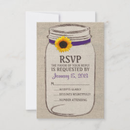 Rustic Mason Jar & Burlap and Sunflower RSVP-kaart RSVP Kaartje