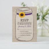 Rustic Mason Jar & Burlap and Sunflower RSVP-kaart RSVP Kaartje (Staand voorkant)