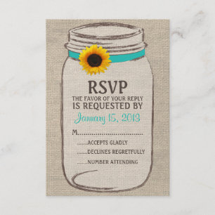 Rustic Mason Jar & Burlap and Sunflower RSVP-kaart RSVP Kaartje