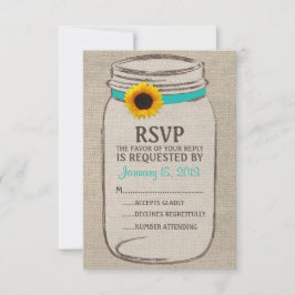 Rustic Mason Jar & Burlap and Sunflower RSVP-kaart RSVP Kaartje
