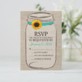 Rustic Mason Jar & Burlap and Sunflower RSVP-kaart RSVP Kaartje (Staand voorkant)