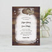 Rustic Mason Jar Burlap Hearts Barn Wood Wedding Kaart (Staand voorkant)