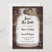 Rustic Mason Jar Burlap Hearts Monogram Weddenscha Save The Date (Voorkant)