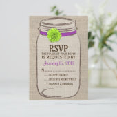 Rustic Mason Jar & Burlap Paarse Green RSVP-kaart RSVP Kaartje (Staand voorkant)