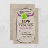 Rustic Mason Jar & Burlap Paarse Green RSVP-kaart RSVP Kaartje (Voorkant / Achterkant)