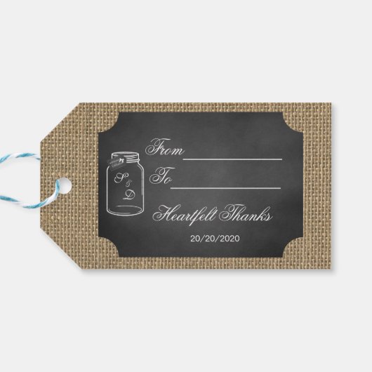 Rustic Mason Jar Burlap Wedding Custom Cadeaulabel (Achterkant Horizontaal)
