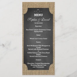 Rustic Mason Jar Burlap Wedding Menu