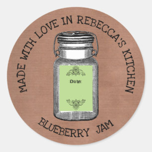 Rustic Mason Jar  Canning  Jam Homemade Ronde Sticker