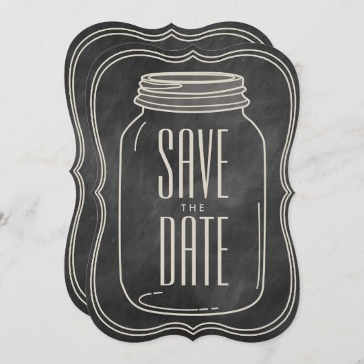 RUSTIC MASON JAR | CHALKBOARD BEWART DE DATUM SAVE THE DATE (Voorkant / Achterkant)