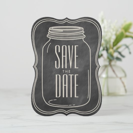 RUSTIC MASON JAR | CHALKBOARD BEWART DE DATUM SAVE THE DATE (Staand voorkant)