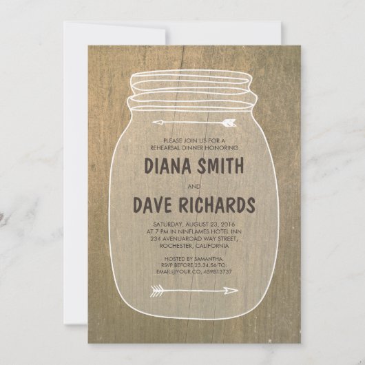 Rustic Mason Jar Country Rehearsal Dinner Kaart (Voorkant)