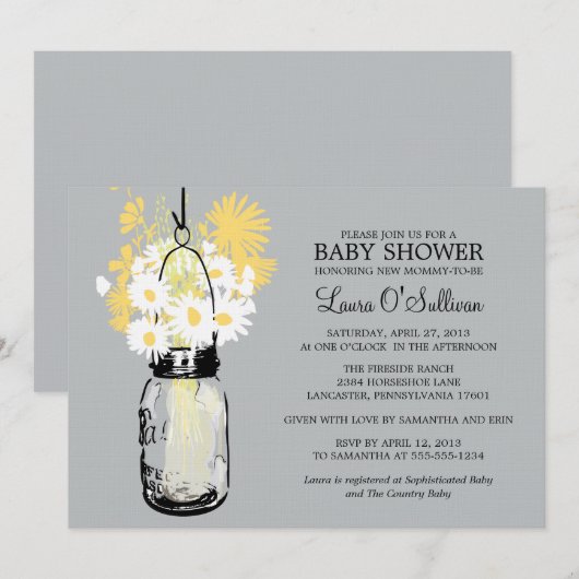Rustic Mason Jar Daisies Baby shower Kaart (Voorkant / Achterkant)