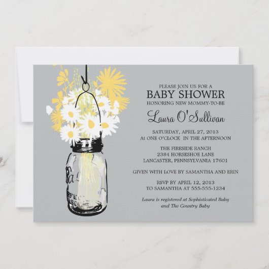 Rustic Mason Jar Daisies Baby shower Kaart (Voorkant)