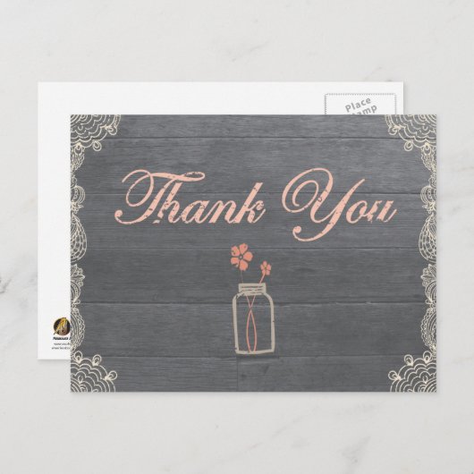 Rustic Mason Jar Dank u Coral briefkaarten (Voorkant / Achterkant)