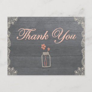 Rustic Mason Jar Dank u Coral briefkaarten