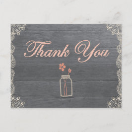 Rustic Mason Jar Dank u Coral briefkaarten