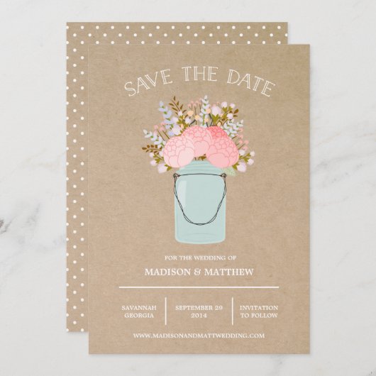 Rustic Mason Jar | De bekendmaking van de datum op Save The Date (Voorkant / Achterkant)