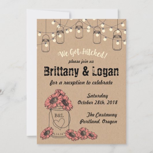 Rustic Mason Jar Eloped Reception Kaart (Voorkant)