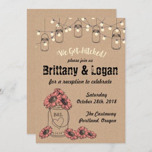 Rustic Mason Jar Eloped Reception Kaart (Voorkant / Achterkant)