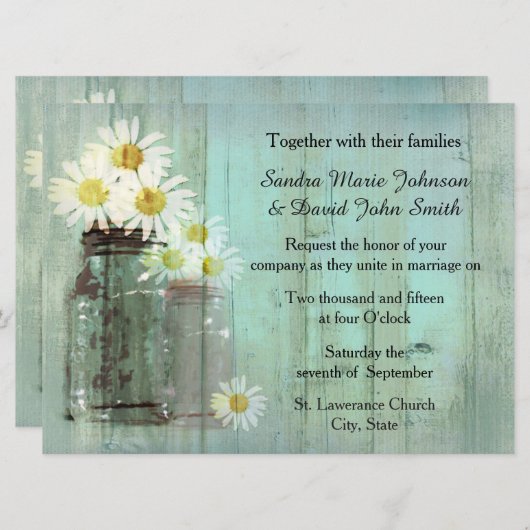 Rustic Mason Jar en Daisy bruiloft uitnodiging (Voorkant / Achterkant)