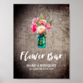 Rustic Mason Jar en Flowers Bouquet Flower Bar Poster (Voorkant)