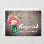 Rustic Mason Jar en Flowers Wedding Reserved Sign Kaart (Achterkant)